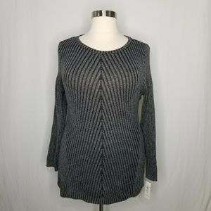 Style & Co Ribbed Knit Crew Neck Gray Sweater